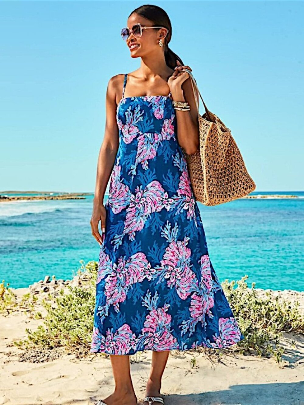 Lilly Pulitzer Jorgian Linen Midi Dress in "Multi/For The Fans" NWT - Size 00